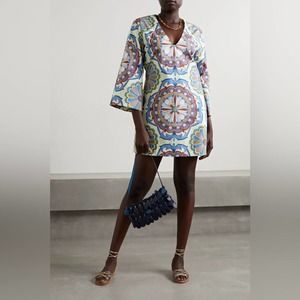 NWT CARA CARA x Cabana Annabelle Printed Cotton Poplin Mini Dress Size Large